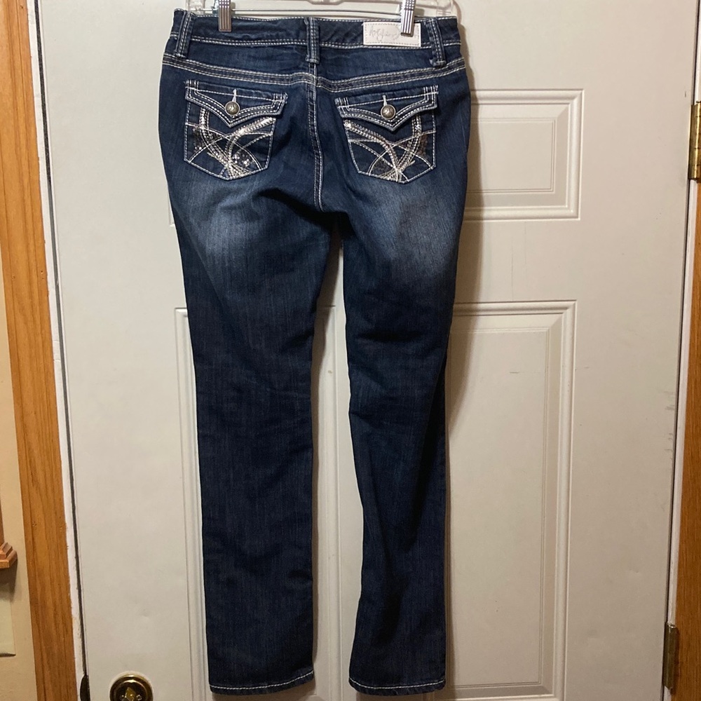 Dark Blue Women's Jeans with Embroidered Back Pockets 5/6